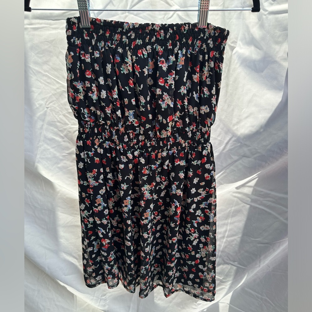 EUC Ya‎ Los Angeles silk Summer Strapless Sleeveless floral Print Casual Dress